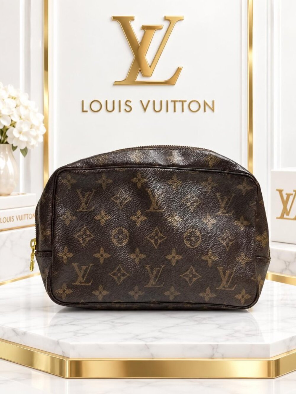 Authentic Louis Vuitton Trousse Toilette 23 Monogram Canvas Cosmetic Pouch